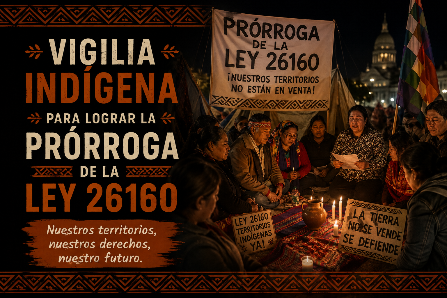 Vigilia indígena para lograr la prórroga de la ley 26160